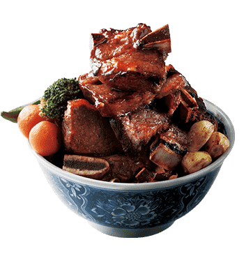 Heavyweight Grilled Short Ribs Donburi with Roast Garlic and Marinated Baby Carrot