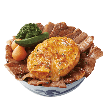 Grilled Beef/Pork Donburi with Cheese Omlet