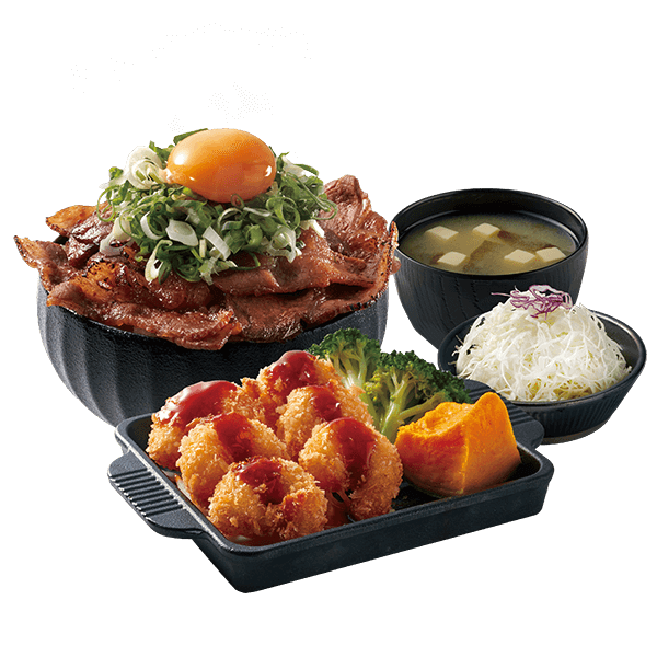 Fried Shrimps Teppanyaki + Grilled Beef/Pork Donburi